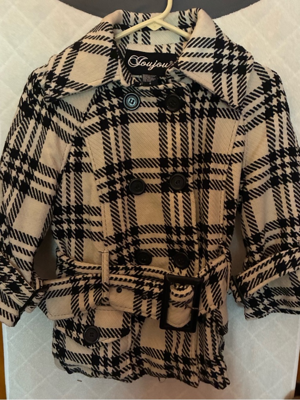Black & Beige Plaid Double-Breasted Utility Jacket